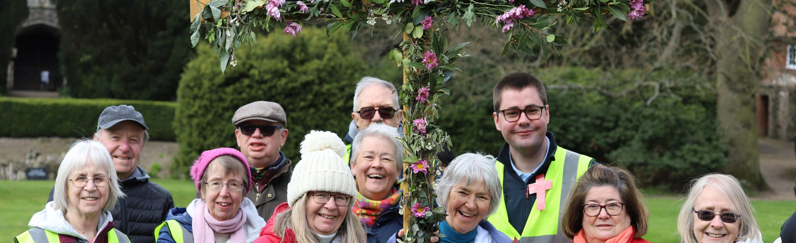 Pilgrims with decorated cross on Easter Sunday